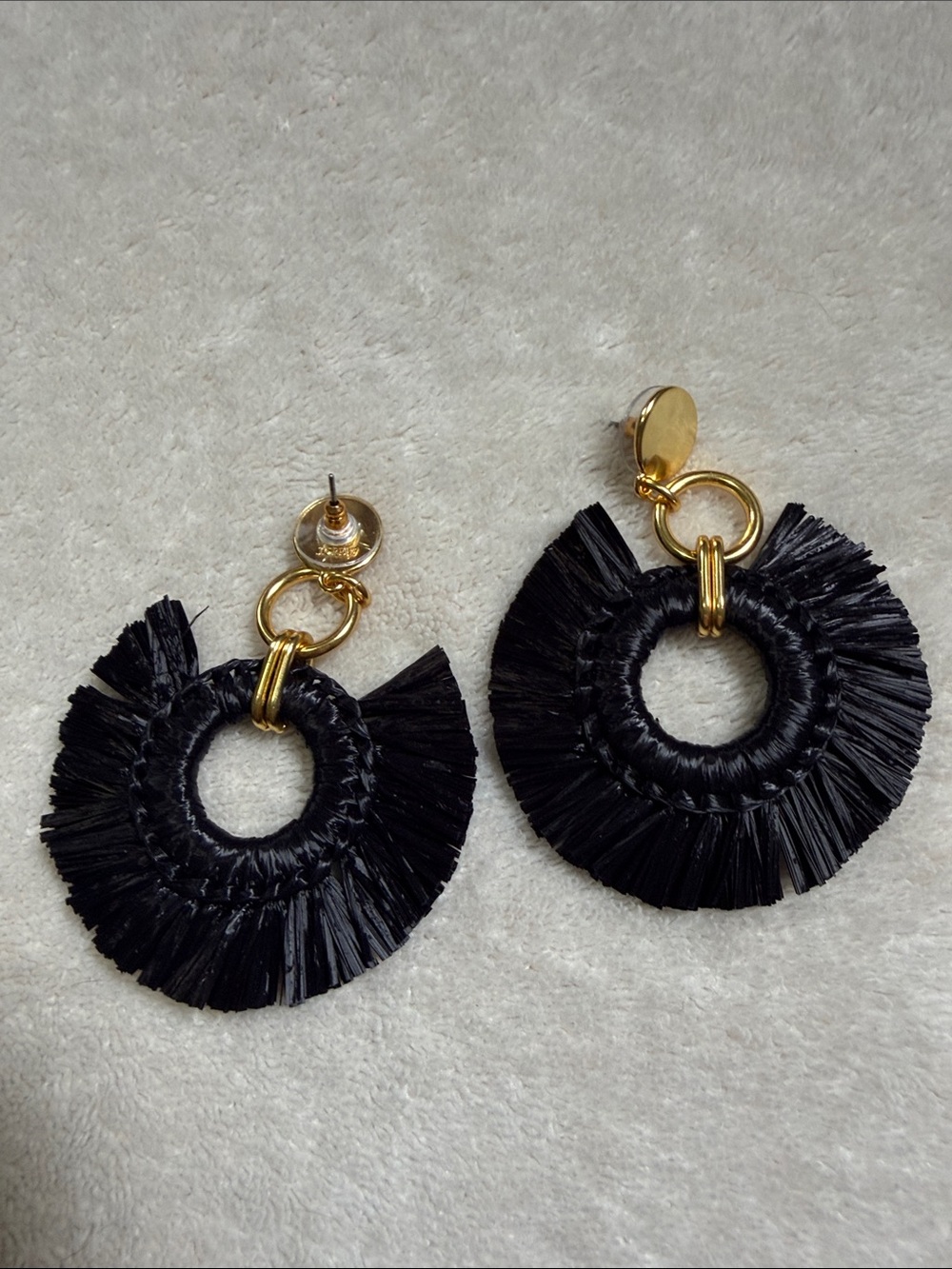 J. Crew Gold Black Tassel Circle Hoop Bold Hoho Earrings
